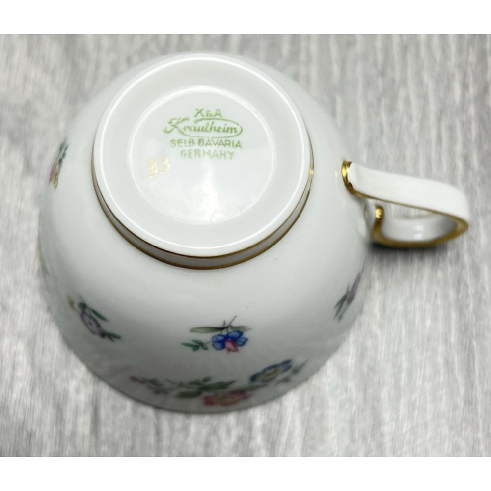 Franconia Fleurettes Selb Bavaria Tea Cup & Saucer Set Colorful Floral Gold Trim - Picture 11 of 14